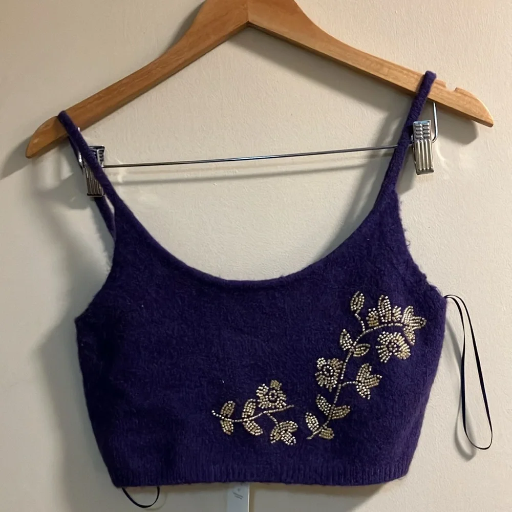 🔥 10 for $100 🔥 Zara beaded knit crop top wool blend purple - Picture 3 of 9